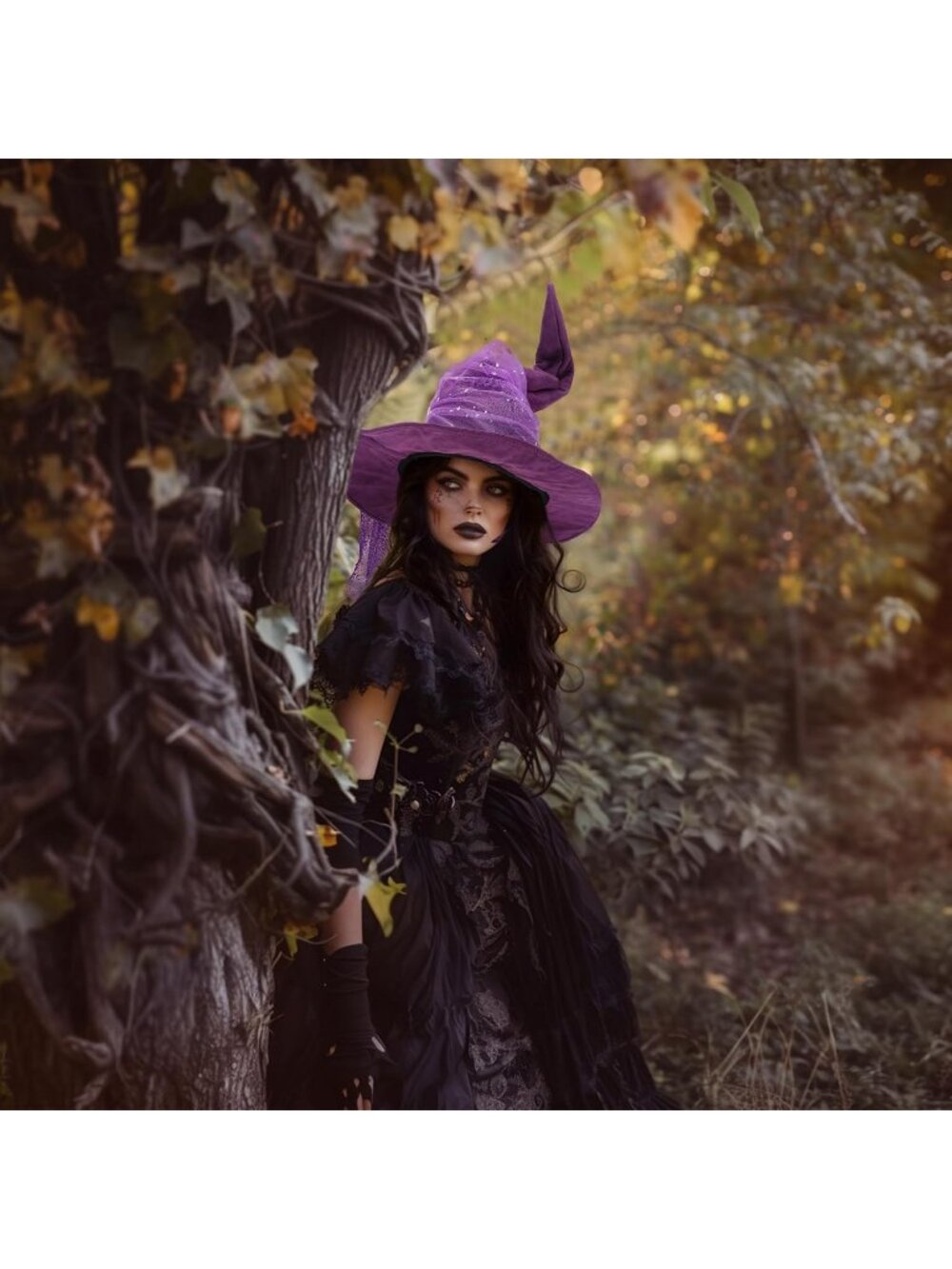 Women's Purple Mesh Halloween Witch Hats Cosplay Costume Accessory For Party - Picture 7 of 7